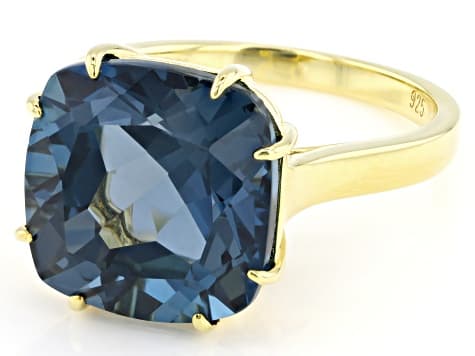 London Blue Topaz 18k Yellow Gold Over Sterling Silver Ring 12.33ct