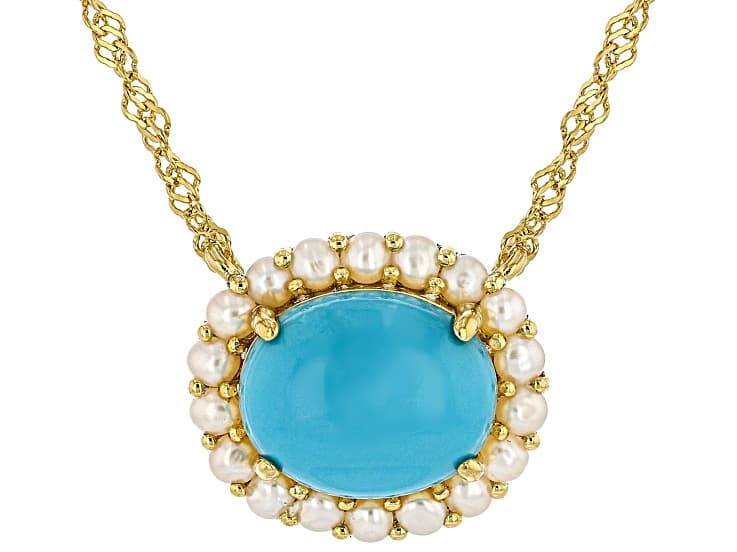 Sleeping Beauty Turquoise 18k Yellow Gold Over Sterling Silver Necklace