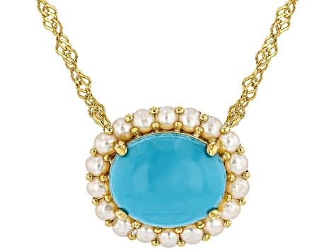 Sleeping Beauty Turquoise 18k Yellow Gold Over Sterling Silver Necklace