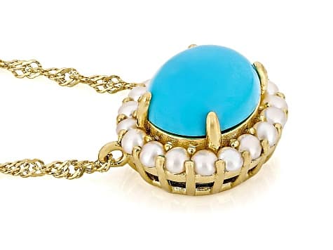 Sleeping Beauty Turquoise 18k Yellow Gold Over Sterling Silver Necklace