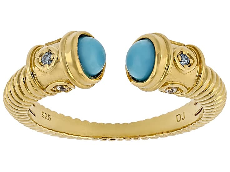 Blue Sleeping Beauty Turquoise 18k Yellow Gold Over Silver Ring 0.07ctw