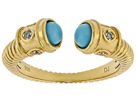 Blue Sleeping Beauty Turquoise 18k Yellow Gold Over Silver Ring 0.07ctw