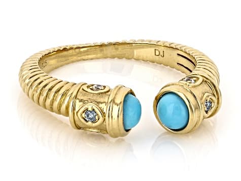 Blue Sleeping Beauty Turquoise 18k Yellow Gold Over Silver Ring 0.07ctw