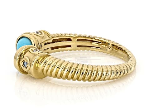 Blue Sleeping Beauty Turquoise 18k Yellow Gold Over Silver Ring 0.07ctw