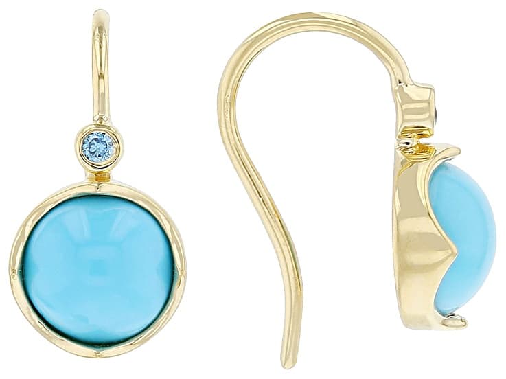 Sleeping Beauty Turquoise 18k Yellow Gold Over Sterling Silver Earrings 0.02ctw