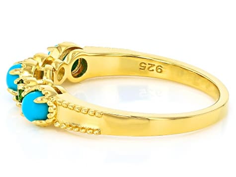 Blue Sleeping Beauty Turquoise With Chrome Diopside 18k Yellow Gold Over Sterling Silver Ring .12ctw