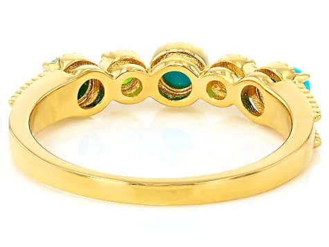 Blue Sleeping Beauty Turquoise With Chrome Diopside 18k Yellow Gold Over Sterling Silver Ring .12ctw
