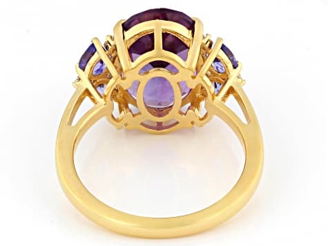 Canela Amethyst With Tanzanite And White Zircon 18k Yellow Gold Over Sterling Silver Ring 5.16ctw
