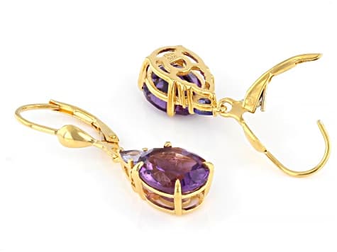 Canela Amethyst With Tanzanite & White Zircon 18k Yellow Gold Over Sterling Silver Earrings 4.26ctw