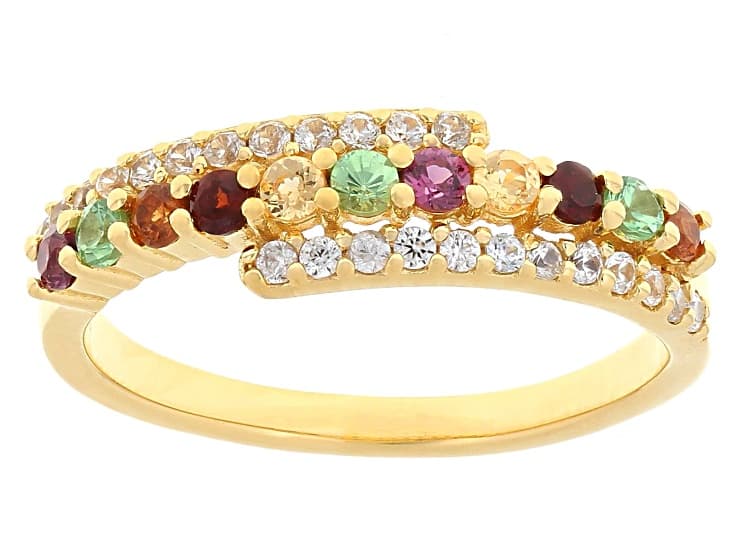 Multi Garnet with White Zircon 18K Yellow Gold Over Sterling Silver Ring 0.72ctw