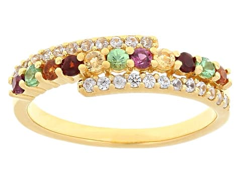 Multi Garnet with White Zircon 18K Yellow Gold Over Sterling Silver Ring 0.72ctw