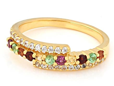 Multi Garnet with White Zircon 18K Yellow Gold Over Sterling Silver Ring 0.72ctw