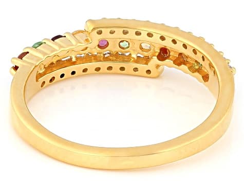Multi Garnet with White Zircon 18K Yellow Gold Over Sterling Silver Ring 0.72ctw