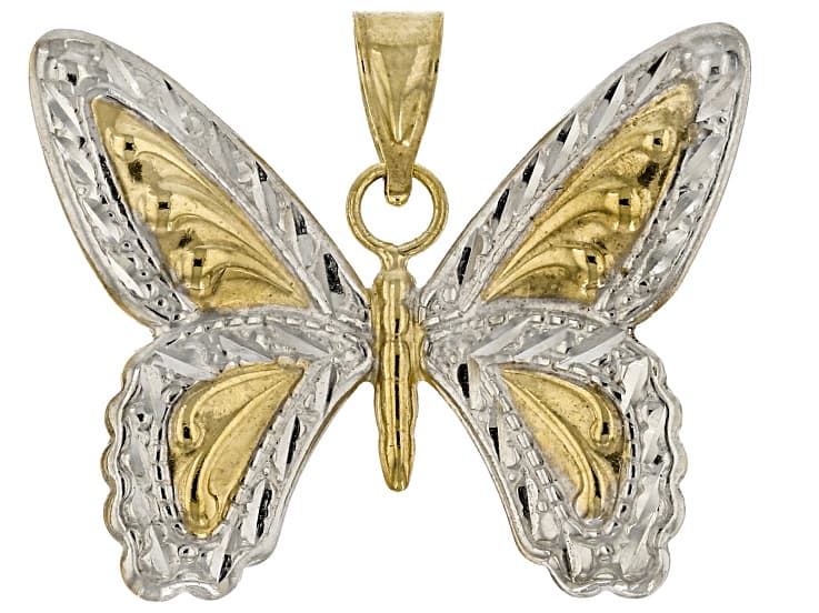 Rhodium Over 10K Gold Filled Textured Butterfly Pendant