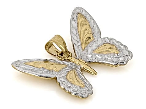 Rhodium Over 10K Gold Filled Textured Butterfly Pendant