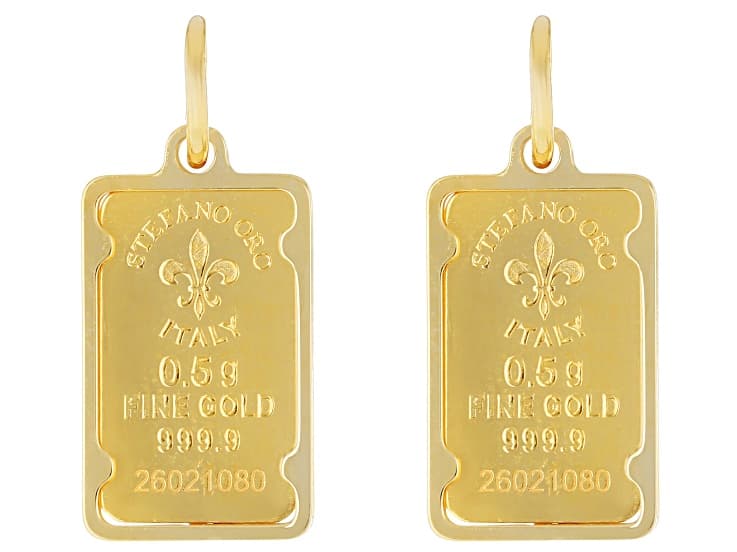 24k Yellow Gold Classic .5g Ingot with 14k Yellow Gold Frame Pendant Set Of 2