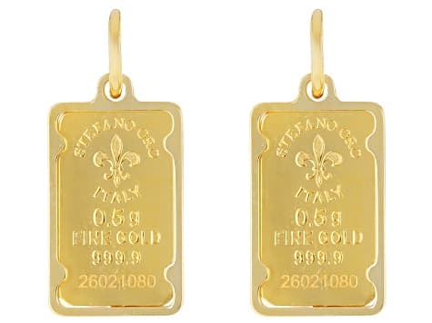 24k Yellow Gold Classic .5g Ingot with 14k Yellow Gold Frame Pendant Set Of 2