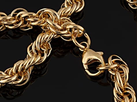 18k Yellow Gold Over Bronze Soft Rope Link Necklace 20 inch