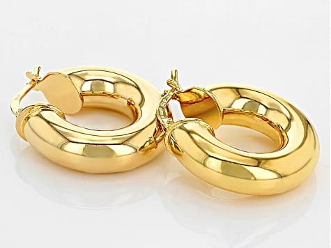 18k Yellow Gold Over Bronze Tube Hoop Earrings