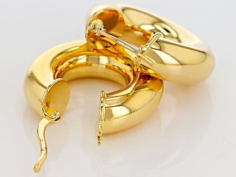 18k Yellow Gold Over Bronze Tube Hoop Earrings