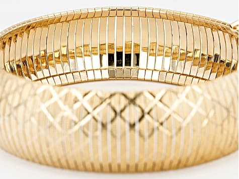 18k Yellow Gold Over Bronze Diamond Cut Flex Bangle 7.5 inch