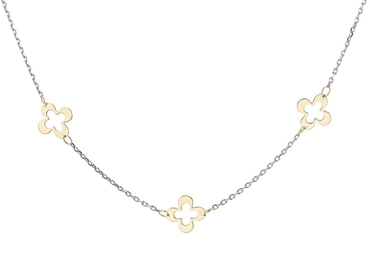 10K Yellow Gold & Rhodium Over Sterling Silver Clover Station Necklace