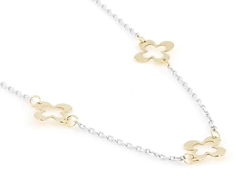 10K Yellow Gold & Rhodium Over Sterling Silver Clover Station Necklace