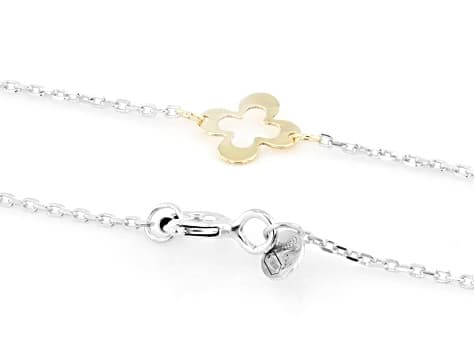 10K Yellow Gold & Rhodium Over Sterling Silver Clover Station Necklace
