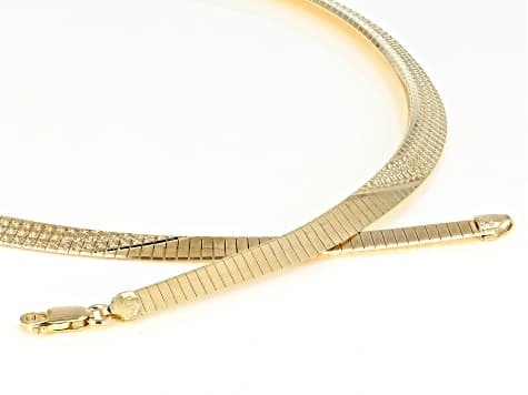 18k Yellow Gold Over Bronze Textured Graduated Omega 18 inch Necklace