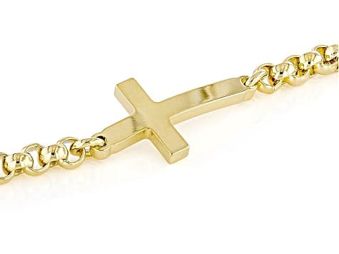 18k Yellow Gold Over Bronze 6mm Cross Bracelet