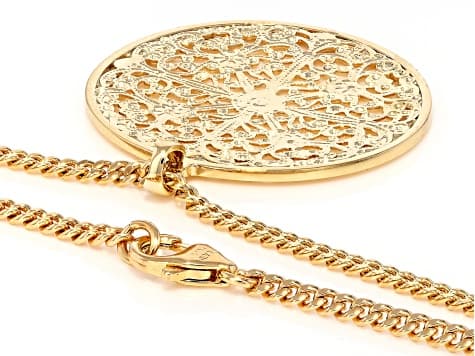 18k Yellow Gold Over Bronze Filigree Medallion 25" Necklace