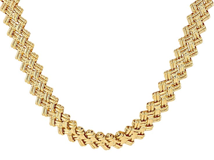 18k Yellow Gold Over Bronze 15.5mm Woven 18" Necklace