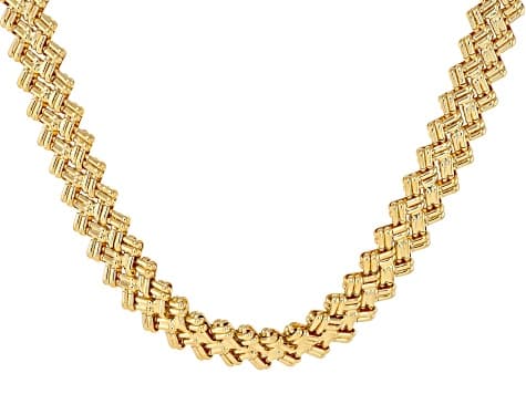 18k Yellow Gold Over Bronze 15.5mm Woven 18" Necklace