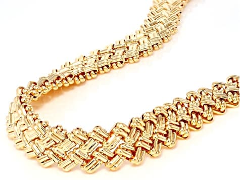 18k Yellow Gold Over Bronze 15.5mm Woven 18" Necklace