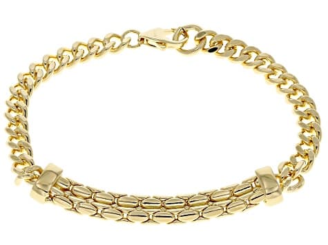 18k Yellow Gold Over Bronze Curb and Cardano Mixed Link Bracelet