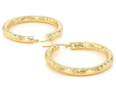 18k Yellow Gold Over Bronze Mirror Faceted Hoop Earrings