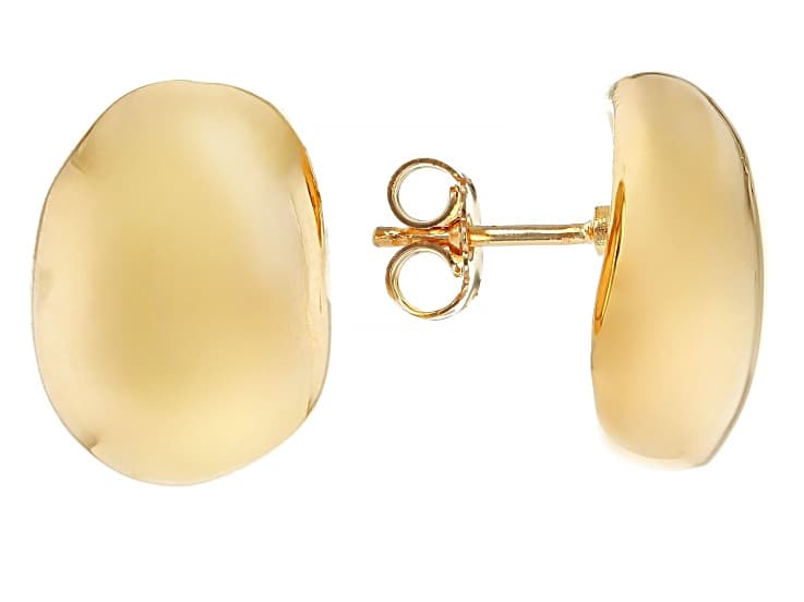 18k Yellow Gold Over Bronze Pebble Button Earrings