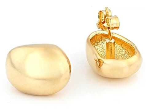 18k Yellow Gold Over Bronze Pebble Button Earrings