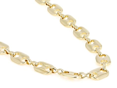 18k Yellow Gold Over Bronze Polished Flat Mariner 20 Inch Necklace