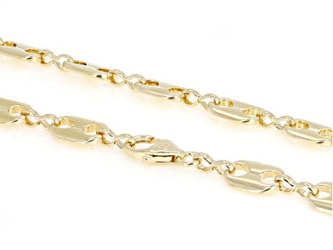 18k Yellow Gold Over Bronze Polished Flat Mariner 20 Inch Necklace