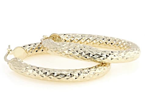 18k Yellow Gold Over Bronze Diamond Cut Oval Hoop Earrings