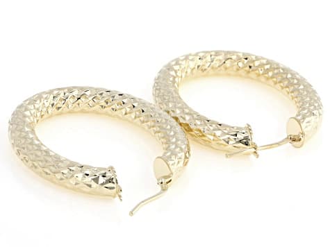 18k Yellow Gold Over Bronze Diamond Cut Oval Hoop Earrings