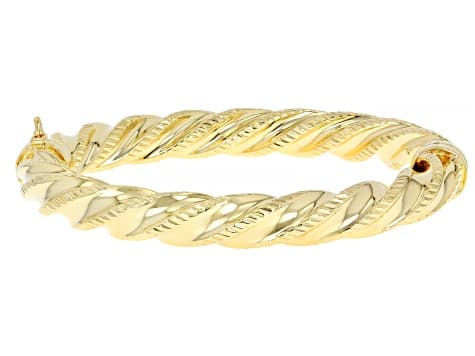 18k Yellow Gold Over Bronze 7.5 Inch Textured Twisted Bangle Bracelet