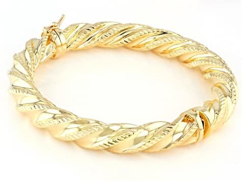 18k Yellow Gold Over Bronze 7.5 Inch Textured Twisted Bangle Bracelet