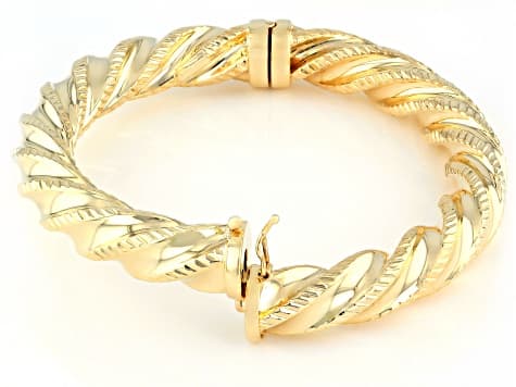 18k Yellow Gold Over Bronze 7.5 Inch Textured Twisted Bangle Bracelet