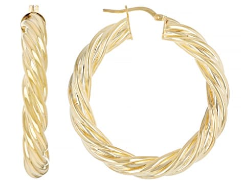 18k Yellow Gold Over Bronze Twisted Hoop Earrings