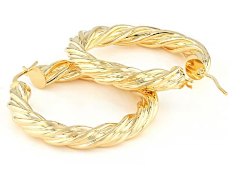 18k Yellow Gold Over Bronze Twisted Hoop Earrings