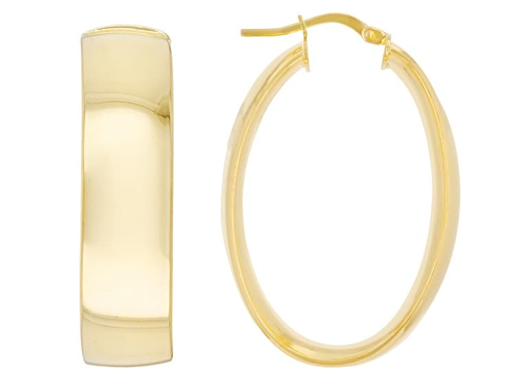 18k Yellow Gold Over Bronze Polished Oval Hoop Earrings