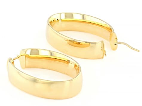 18k Yellow Gold Over Bronze Polished Oval Hoop Earrings