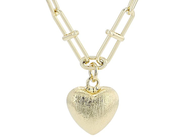 18k Yellow Gold Over Bronze Designer Paperclip Heart Necklace